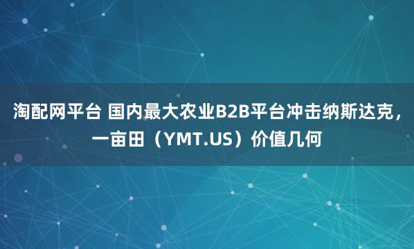 淘配网平台 国内最大农业B2B平台冲击纳斯达克，一亩田（YMT.US）价值几何